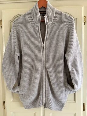 Brooks Brothers 100% Merino Wool Chunky Shaker Stitch Cardigan | Gray | Small